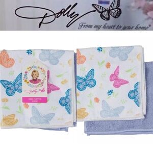 Dolly Parton Spring Floral Butterflies Dish Cloth Set- Blue